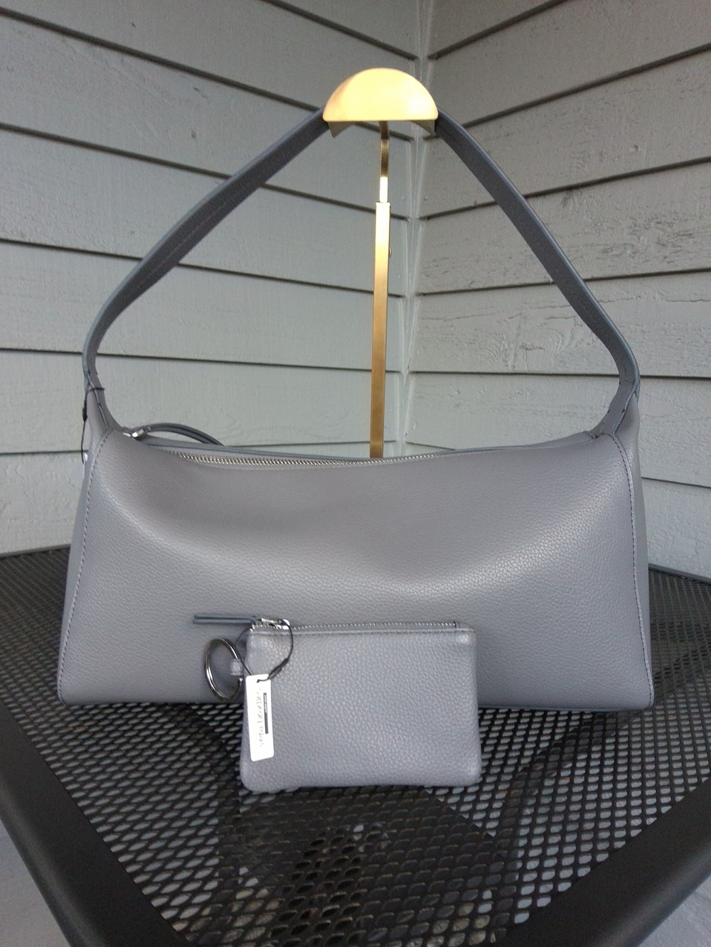 Vera Bradley Gray Faux Leather Shoulder Bag with Coin Pouch